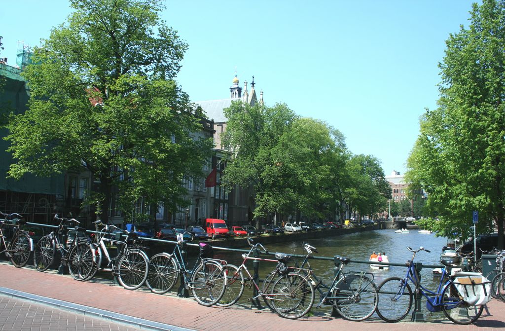The typical Amsterdam image: bikes on the canal bridge...