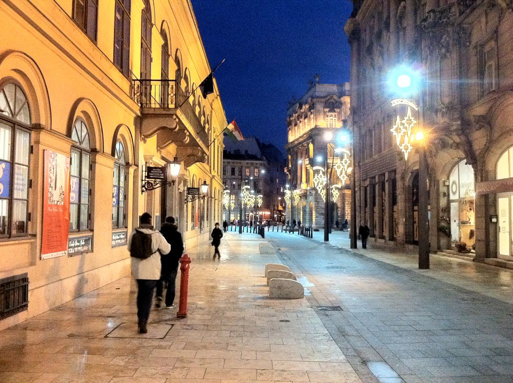 Kecskeméti Street, in Xmas lights, Budapest