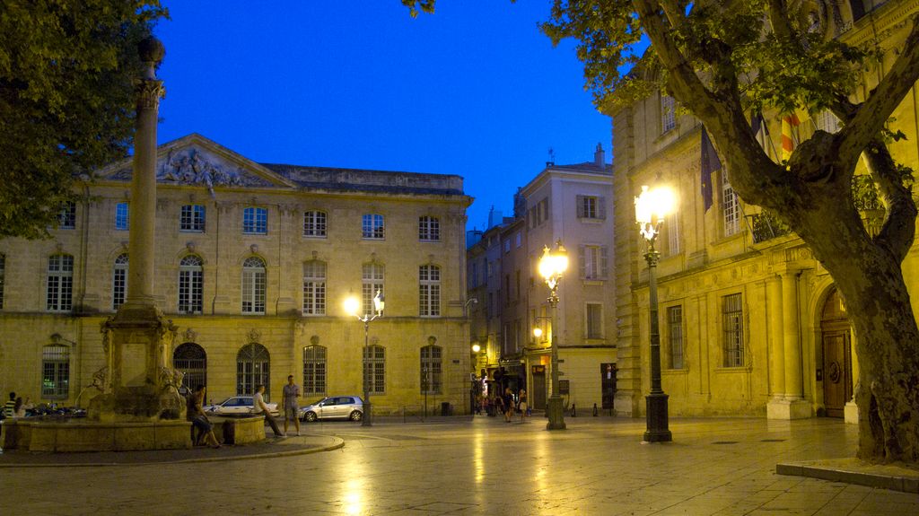 Aix-en-Provence, old city at night, by the city hall