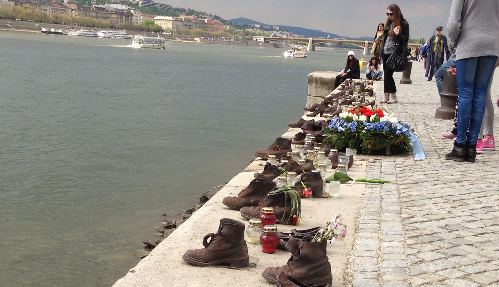 In 1944 and 1945 the local, Hungarian nazis shot their jew victims on the shores of the Danube, throwing their bodies into the water. This memorial, 