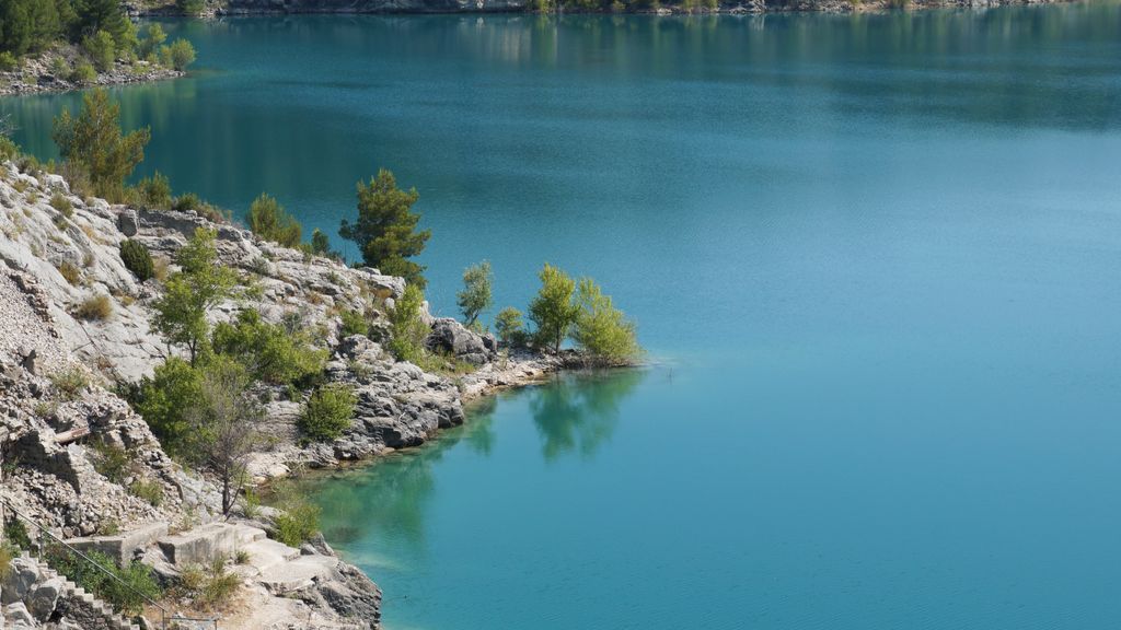 The lake of the Barrage de Bimon, the hills on the St Victoire, nearby Aix-en-Provence