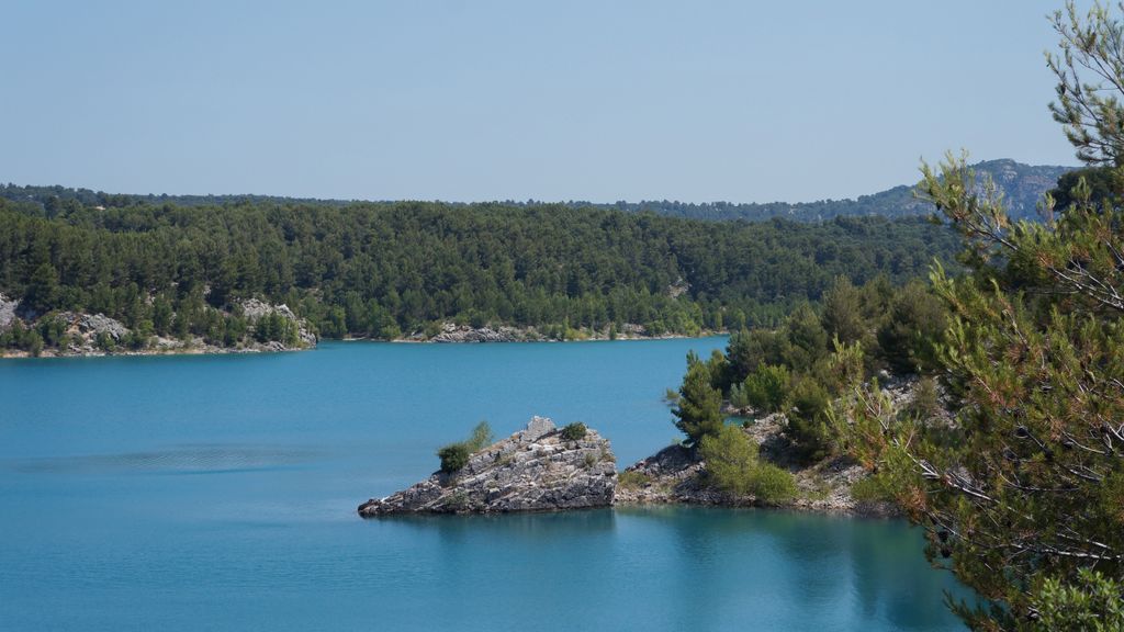 The lake of the Barrage de Bimon, the hills on the St Victoire, nearby Aix-en-Provence