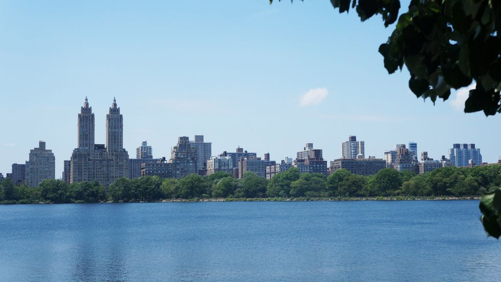 View of the Upper West Side of New York, across the reservoir in Central Park