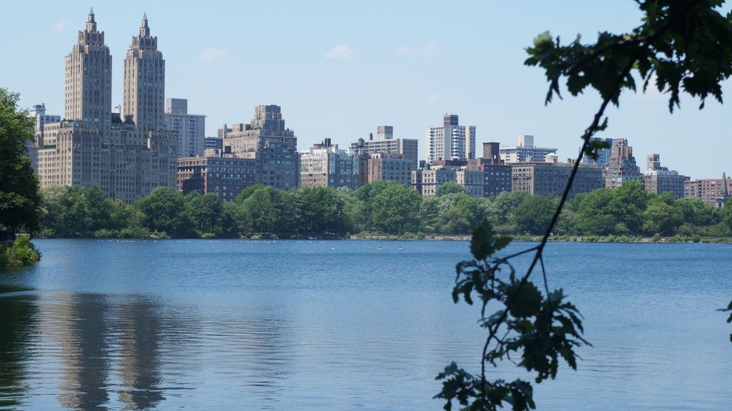 View of the Upper West Side of New York, across the reservoir in Central Park