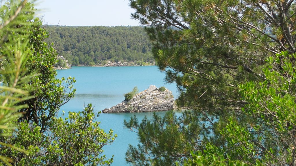 The lake of the Barrage de Bimon, the hills on the St Victoire, nearby Aix-en-Provence