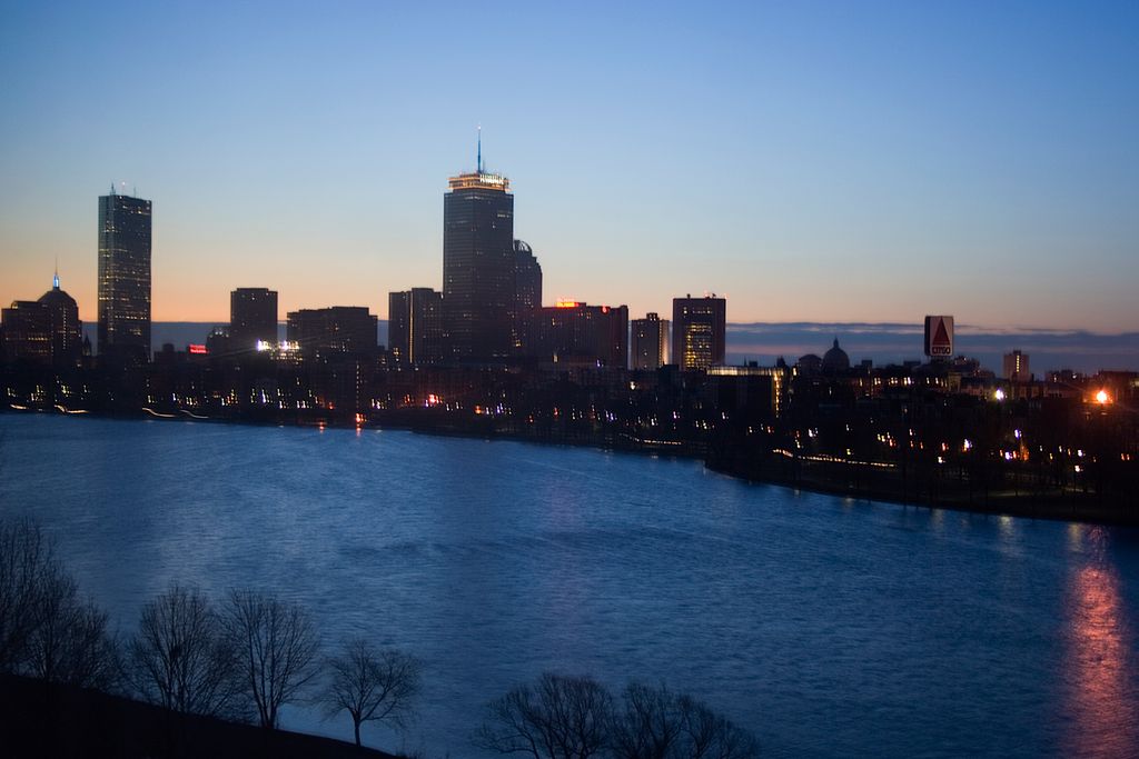 Boston at dawn, seen from Cambridge