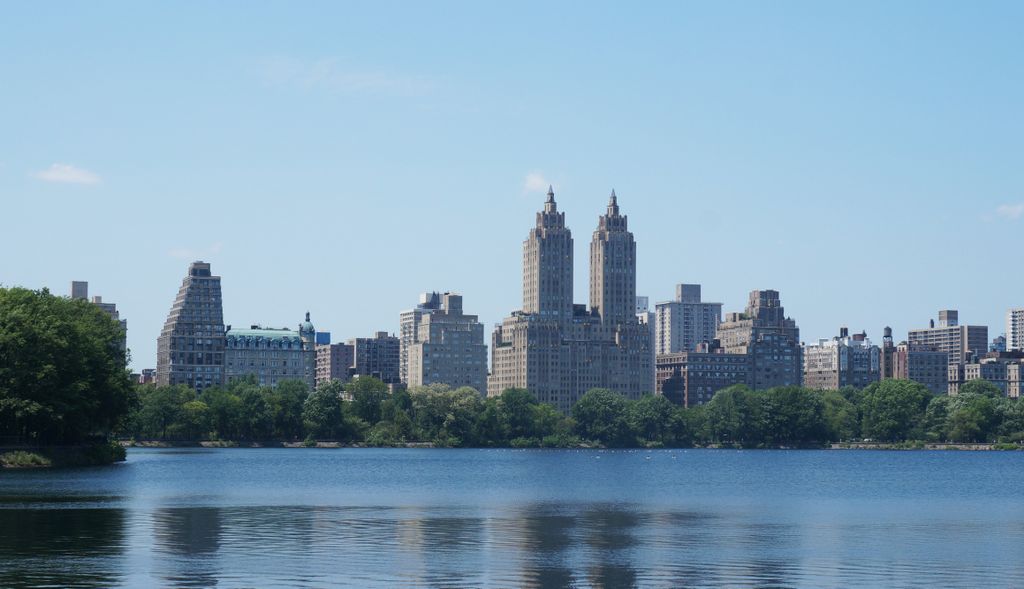 View of the Upper West Side of New York, across the reservoir in Central Park
