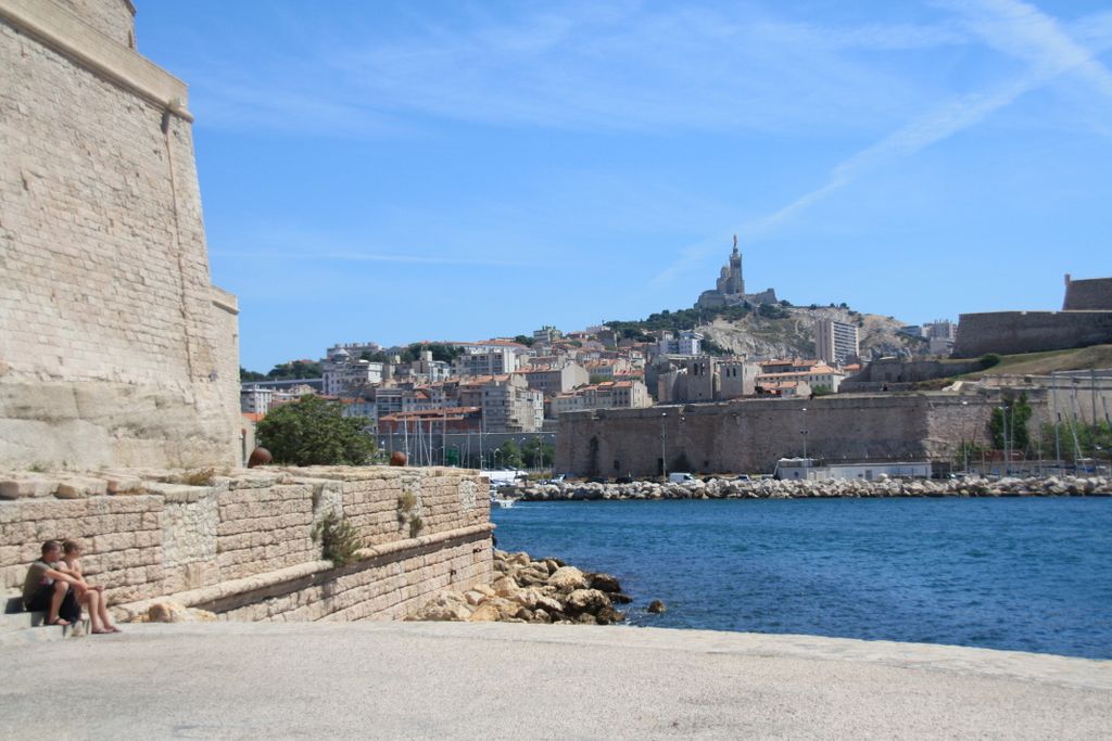 View of Marseille from the entrance of the old harbour