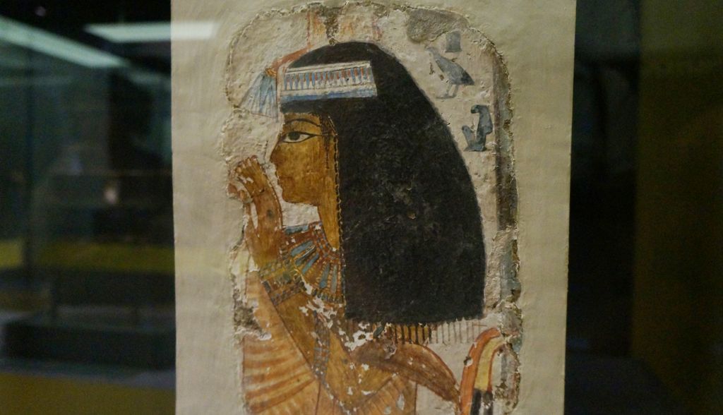 Fragment of a painting of Dame Tépou at at tomb in El-Khokha, Luxor, Egypt, reighn of Amenhotep III and IV, 14th century B.C., Collection Foundation Gandur pour l'Art    (at a temporary exhibition at the MuCEM, in Marseille)